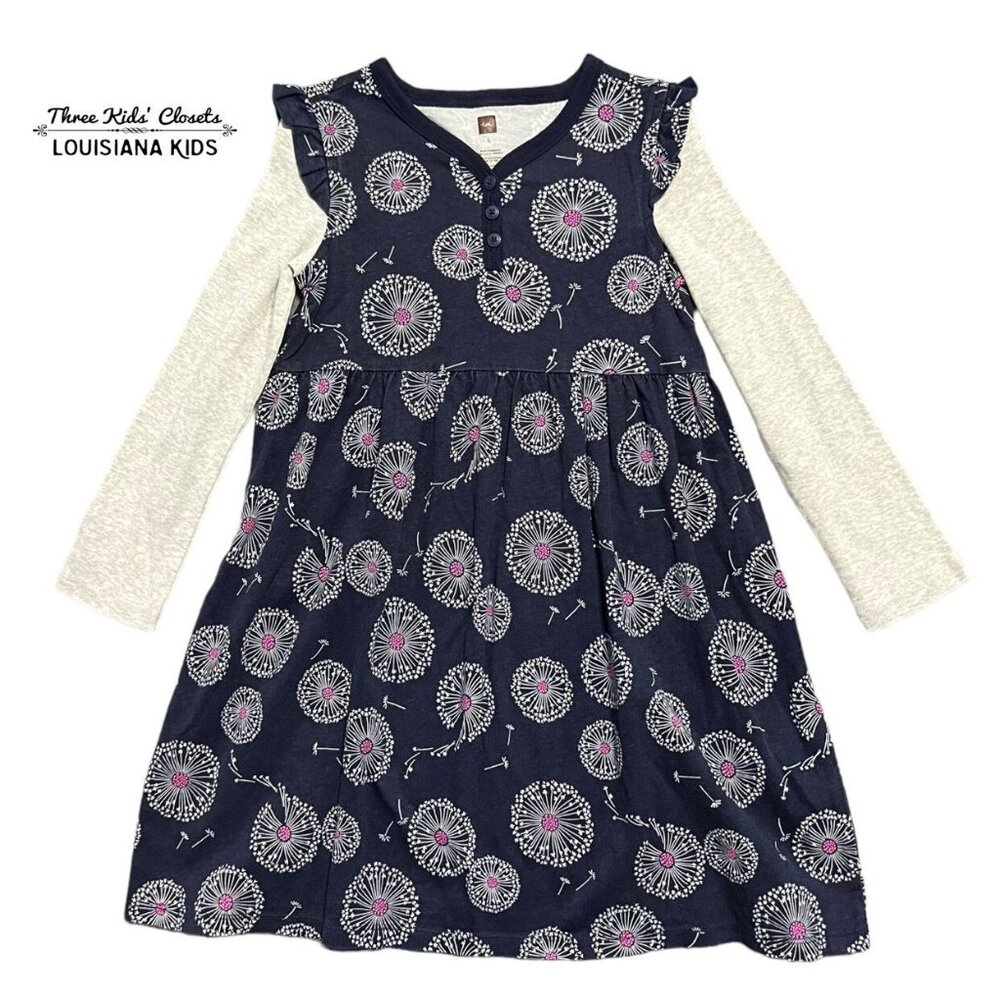 Tea Collection Sz 6 Wish Button Neck Navy Dandelion Dress